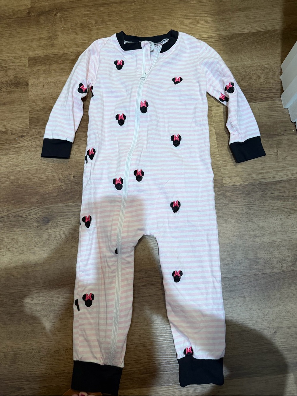 Pink Striped Minnie Mouse Zip-Front Toddler Sleep Suit